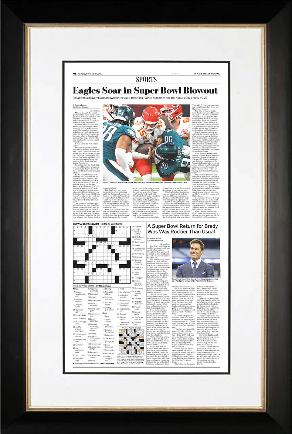 Eagles Soar in Super Bowl Blowout (Front Page - Sports Section) | The Wall Street Journal, Framed Reprint, February 10, 2025