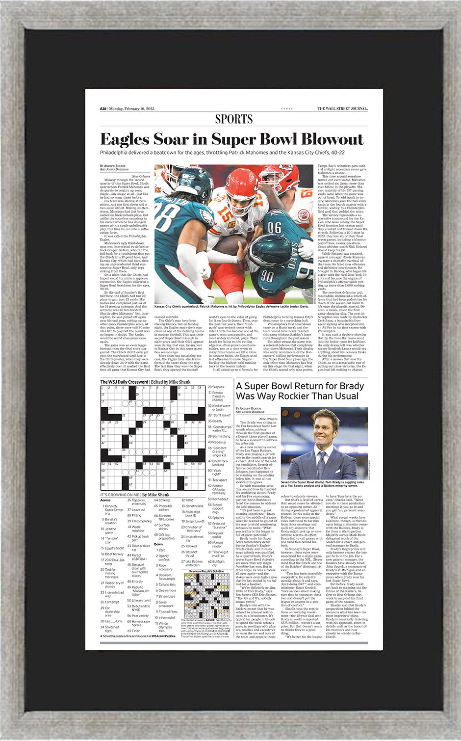 Eagles Soar in Super Bowl Blowout (Front Page - Sports Section) | The Wall Street Journal, Framed Reprint, February 10, 2025
