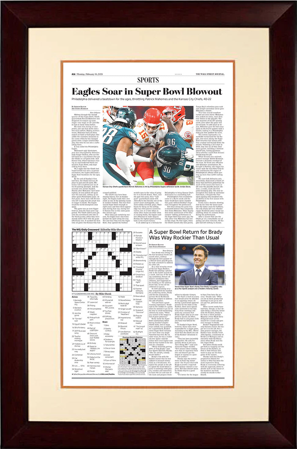 Eagles Soar in Super Bowl Blowout (Front Page - Sports Section) | The Wall Street Journal, Framed Reprint, February 10, 2025