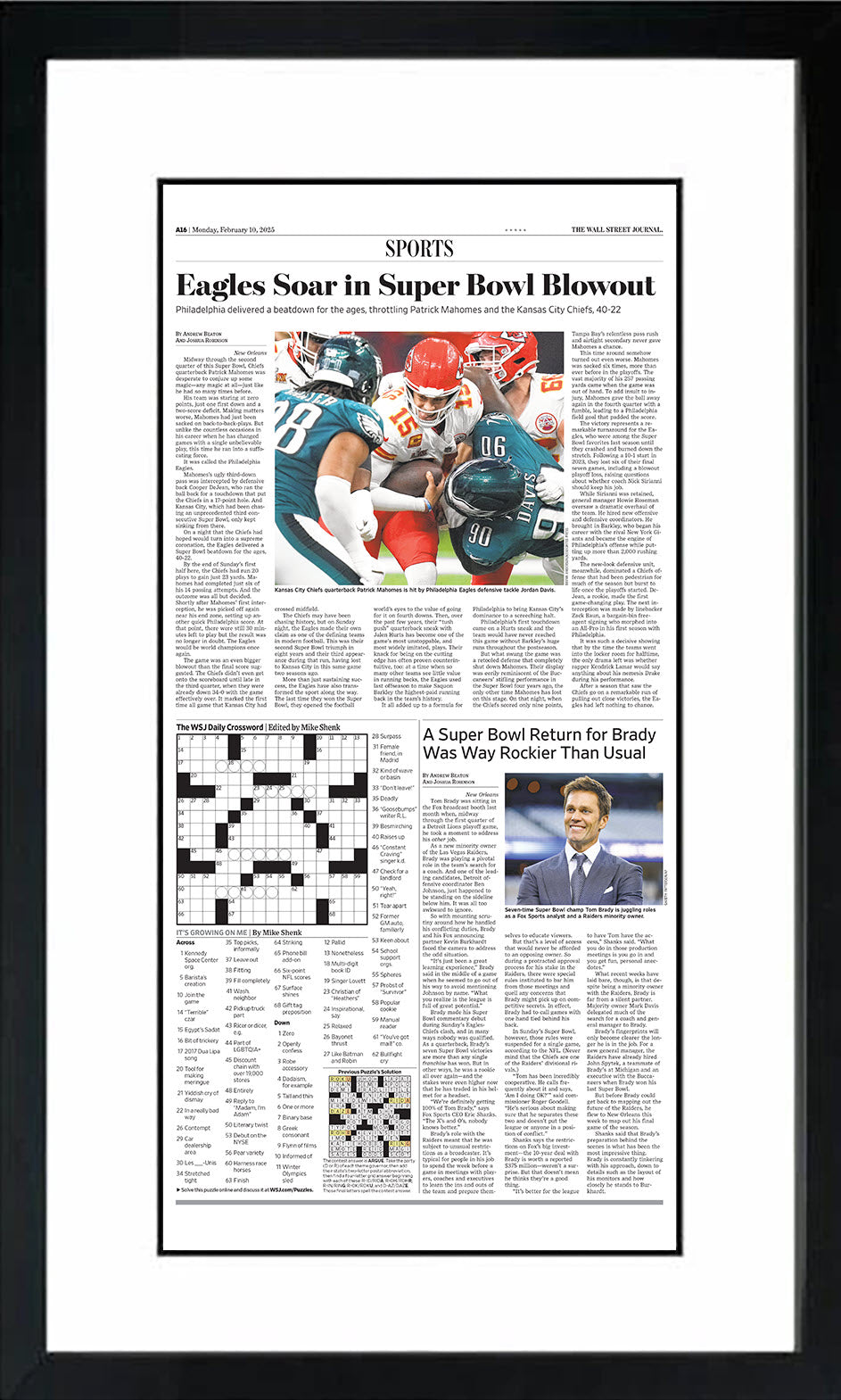 Eagles Soar in Super Bowl Blowout (Front Page - Sports Section) | The Wall Street Journal, Framed Reprint, February 10, 2025