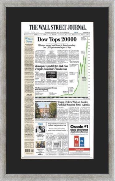 Dow Tops 20000 | Wall Street Journal Framed Reprint, Jan. 26, 2017
