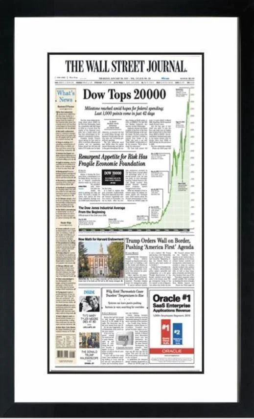 Dow Tops 20000 | Wall Street Journal Framed Reprint, Jan. 26, 2017