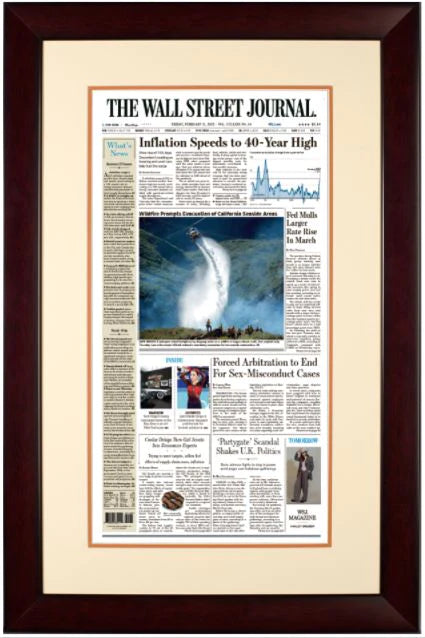 Inflation Speeds to 40-Year High | The Wall Street Journal, Framed Reprint, Feb. 11, 2022