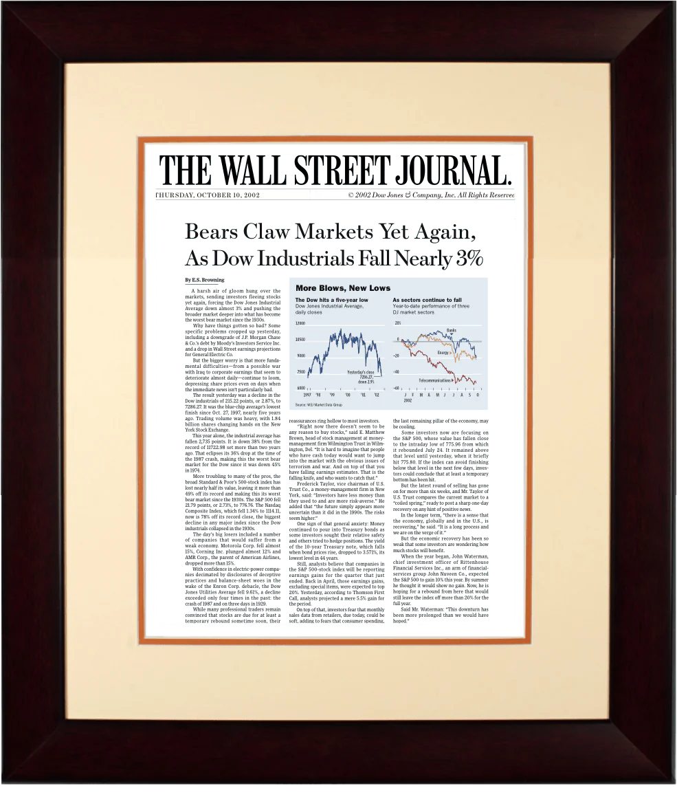 End of Dot-Com Bubble | The Wall Street Journal, Framed Article Reprint, Oct. 10, 2002