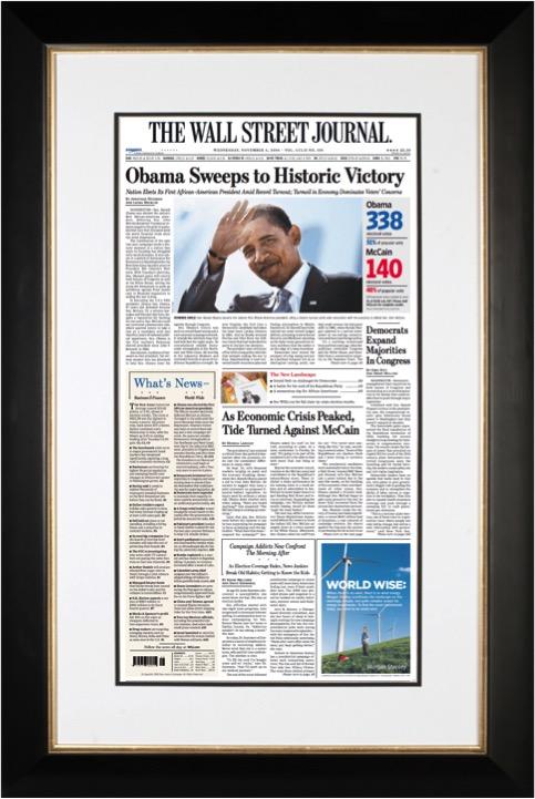 Obama Historic Victory | The Wall Street Journal Framed Reprint, November 5, 2008