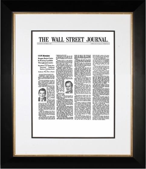 Reagan Defeats Carter | The Wall Street Journal, Framed Article Reprint, Nov. 5, 1980