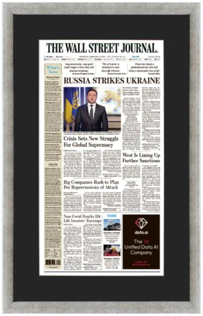 Russia Strikes Ukraine | The Wall Street Journal, Framed Reprint, Feb. 24, 2022