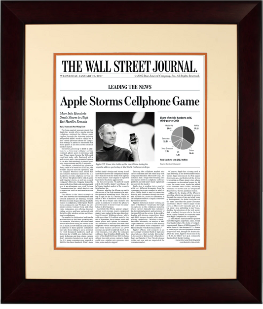 First iPhone Launch | The Wall Street Journal, Framed Article Reprint, Jan. 10, 2007