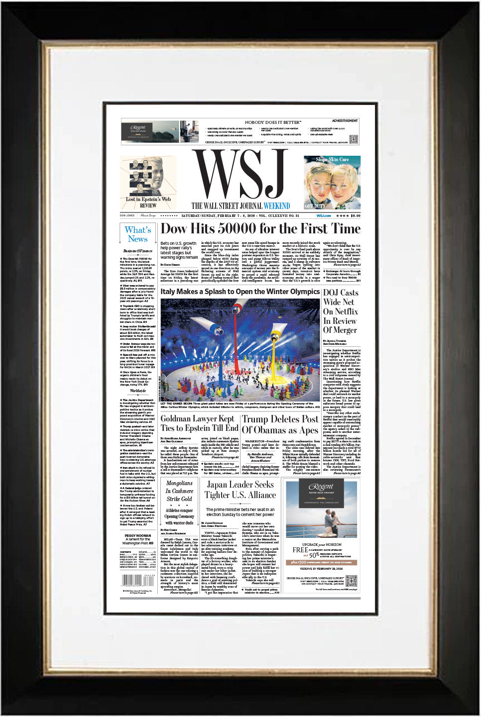 Dow Hits 50000 for the First Time | The Wall Street Journal, Framed Reprint, February 7-8, 2026