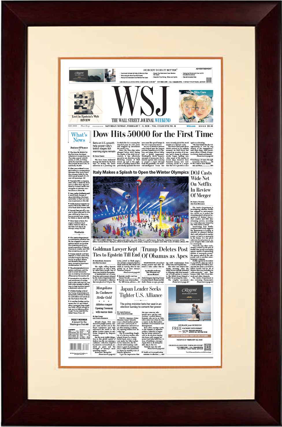 Dow Hits 50000 for the First Time | The Wall Street Journal, Framed Reprint, February 7-8, 2026