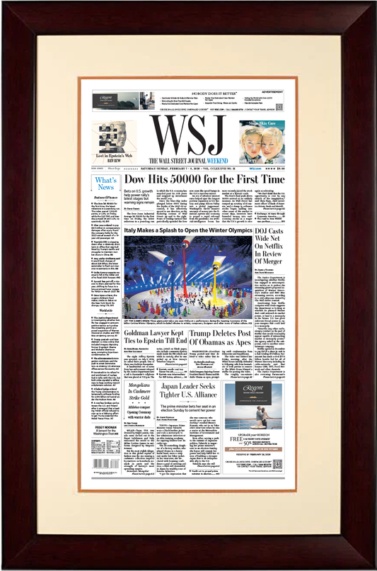 Dow Hits 50000 for the First Time | The Wall Street Journal, Framed Reprint, February 7-8, 2026
