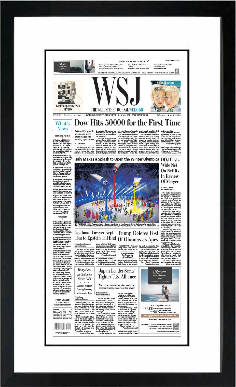 Dow Hits 50000 for the First Time | The Wall Street Journal, Framed Reprint, February 7-8, 2026