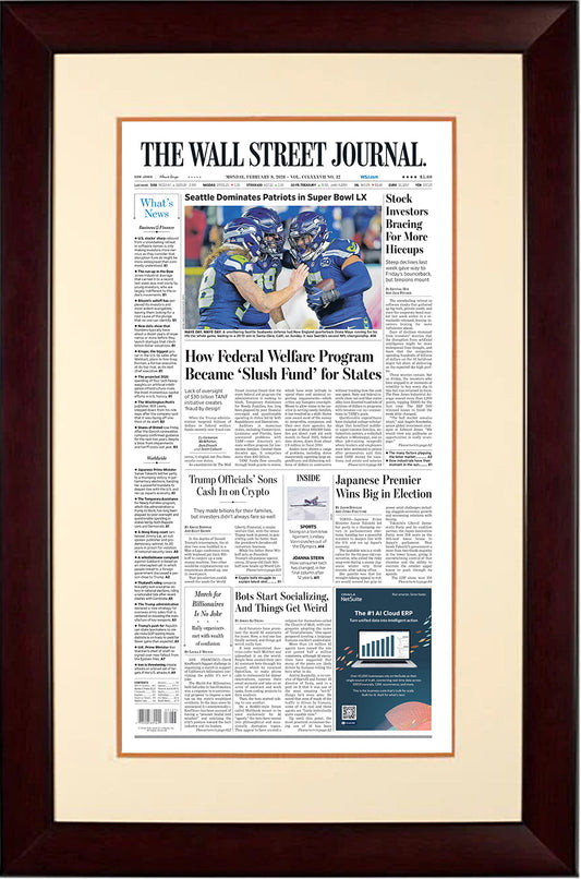 Seattle Dominates Patriots in Super Bowl LX | The Wall Street Journal, Framed Reprint, February 9, 2026