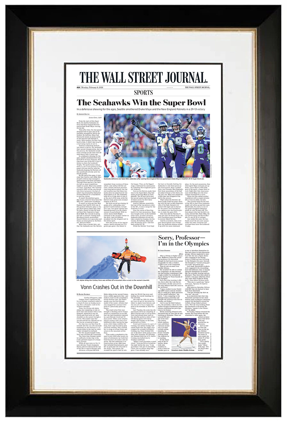 The Seahawks Win the Super Bowl (Front Page - Sports Section) | The Wall Street Journal, Framed Article Reprint, February 9, 2026