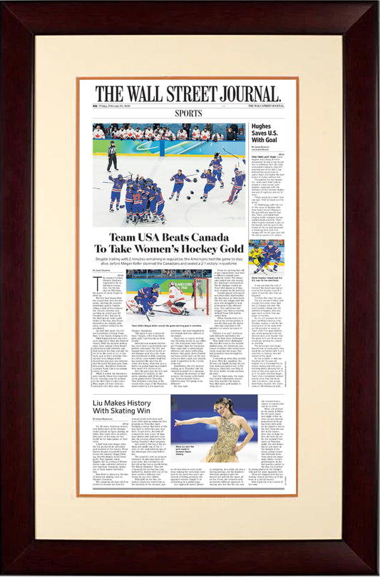 Team USA Beats Canada To Take Women’s Hockey Gold (Front Page - Sports Section) | The Wall Street Journal, Framed Article Reprint, February 20, 2026