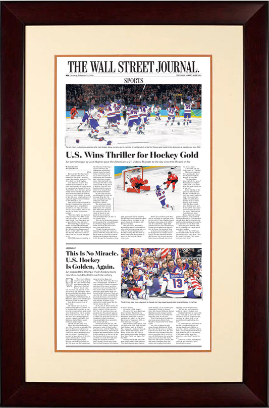 U.S. Wins Thriller for Hockey Gold (Front Page - Sports Section) | The Wall Street Journal, Framed Article Reprint, February 23, 2026