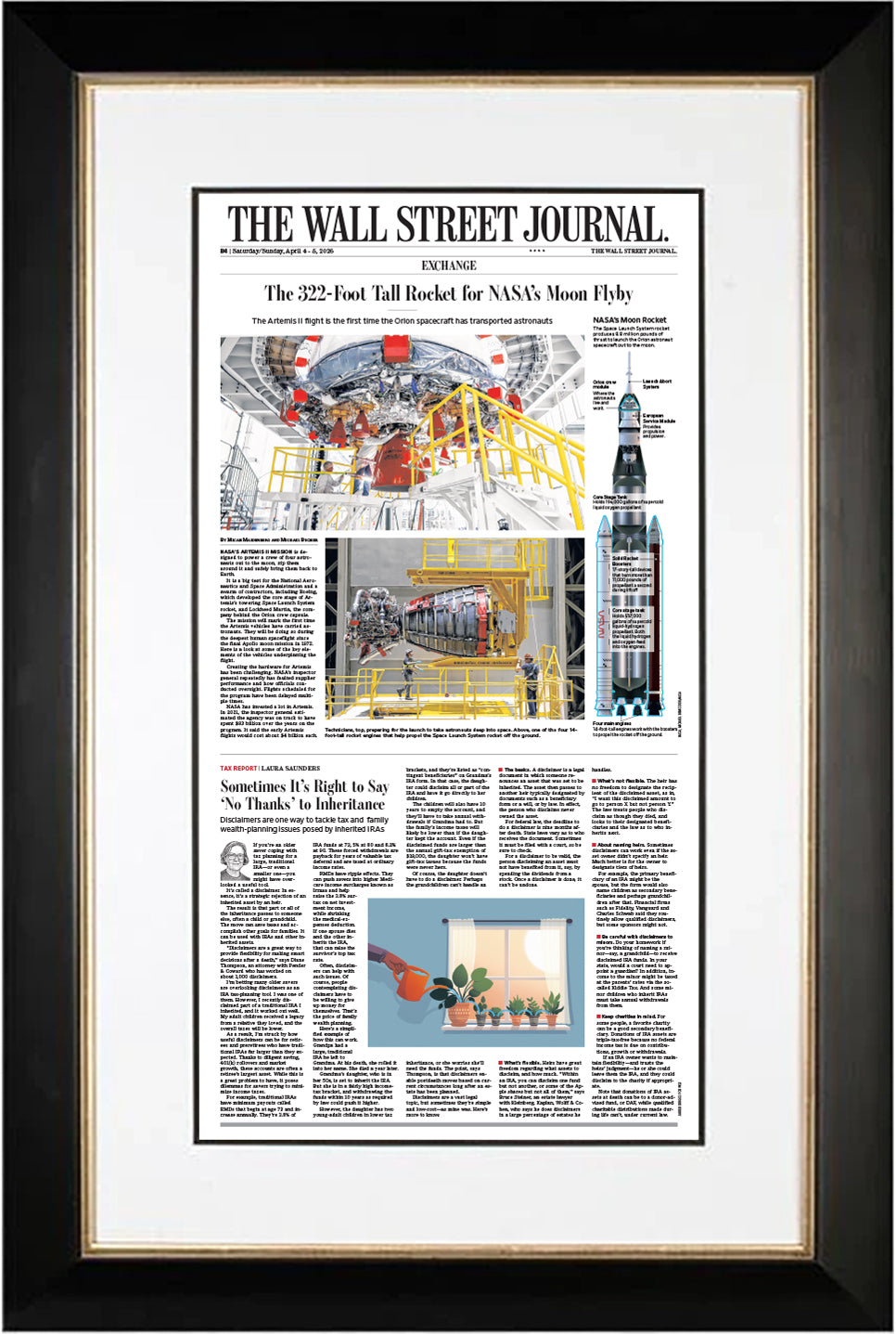 The 322-Foot Tall Rocket for NASA's Moon Flyby (Front Page - Exchange Section) | The Wall Street Journal, Framed Article Reprint, April 4-5, 2026
