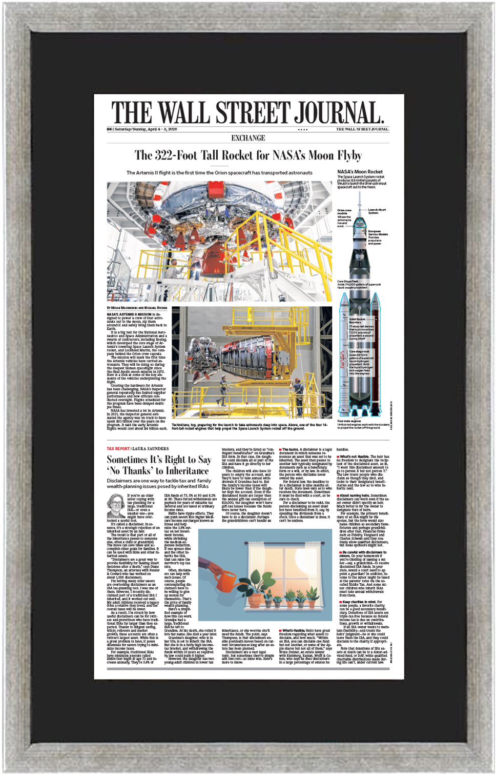 The 322-Foot Tall Rocket for NASA's Moon Flyby (Front Page - Exchange Section) | The Wall Street Journal, Framed Article Reprint, April 4-5, 2026