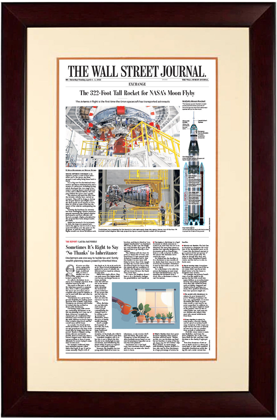 The 322-Foot Tall Rocket for NASA's Moon Flyby (Front Page - Exchange Section) | The Wall Street Journal, Framed Article Reprint, April 4-5, 2026