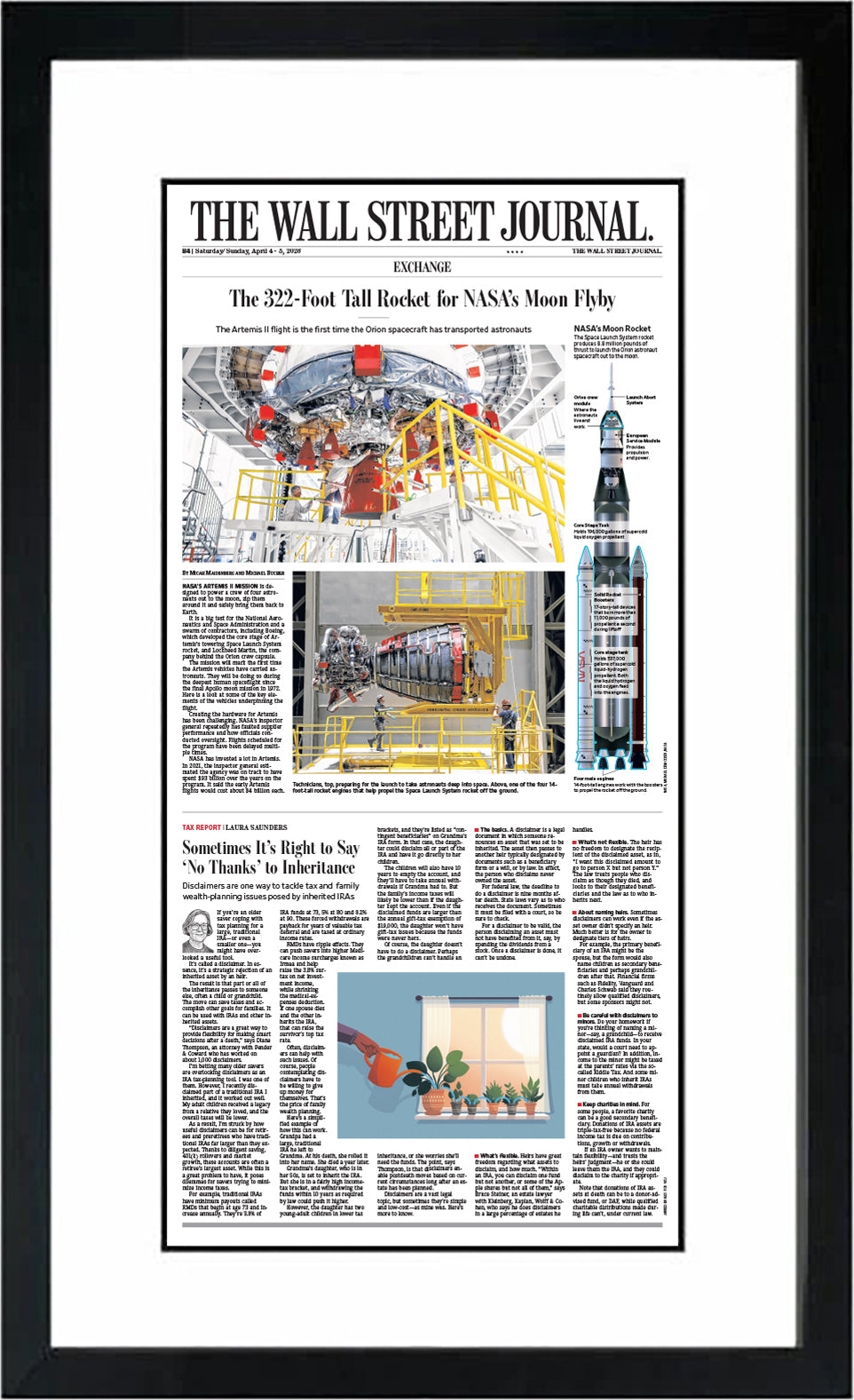 The 322-Foot Tall Rocket for NASA's Moon Flyby (Front Page - Exchange Section) | The Wall Street Journal, Framed Article Reprint, April 4-5, 2026