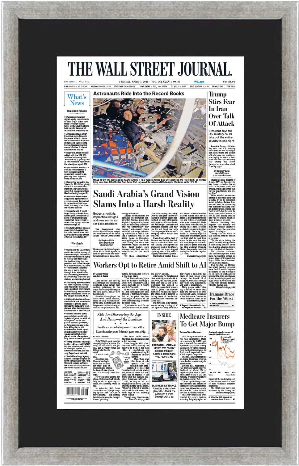 Astronauts Ride Into the Record Books | The Wall Street Journal, Framed Reprint, April 7, 2026