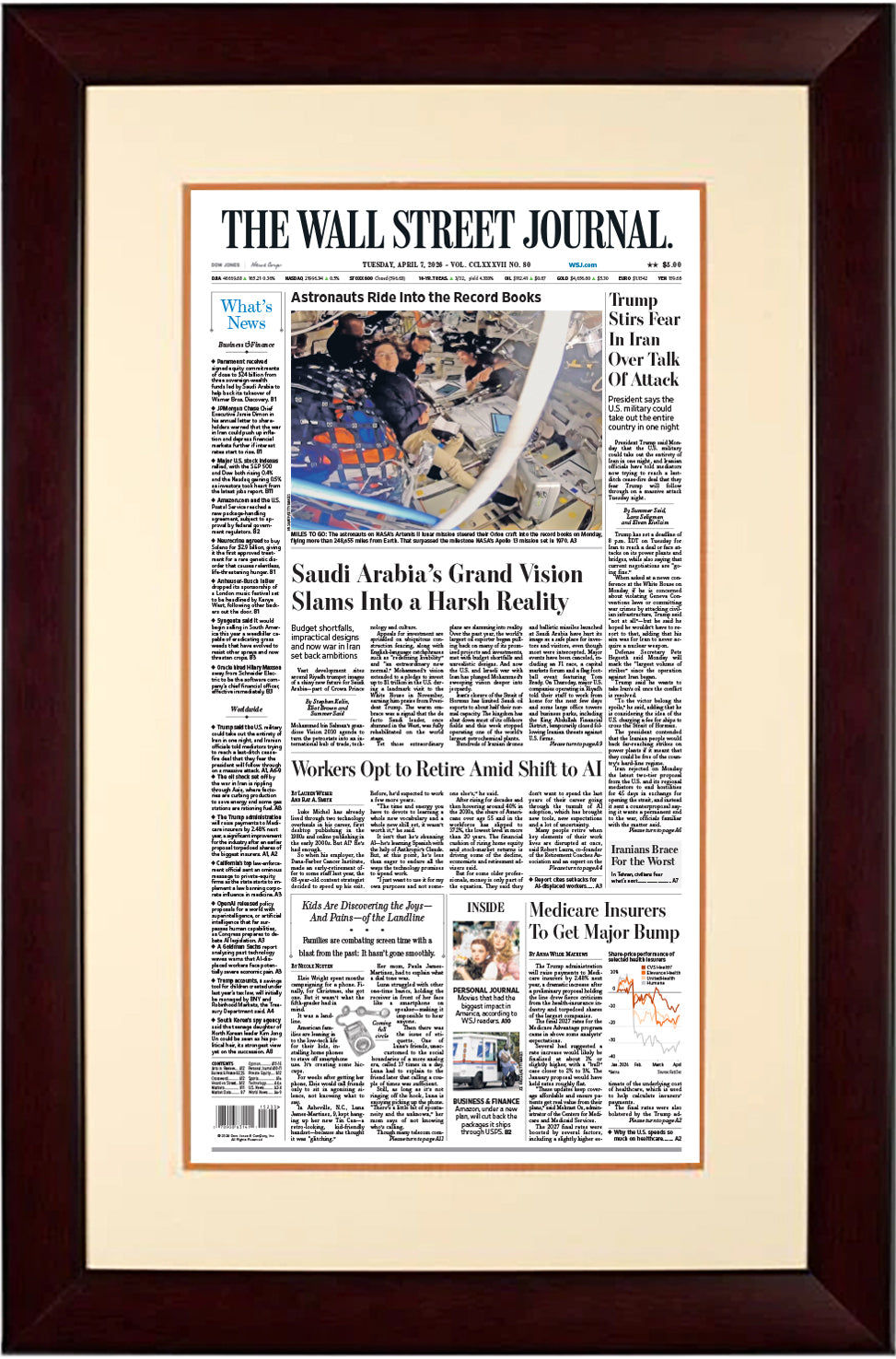 Astronauts Ride Into the Record Books | The Wall Street Journal, Framed Reprint, April 7, 2026