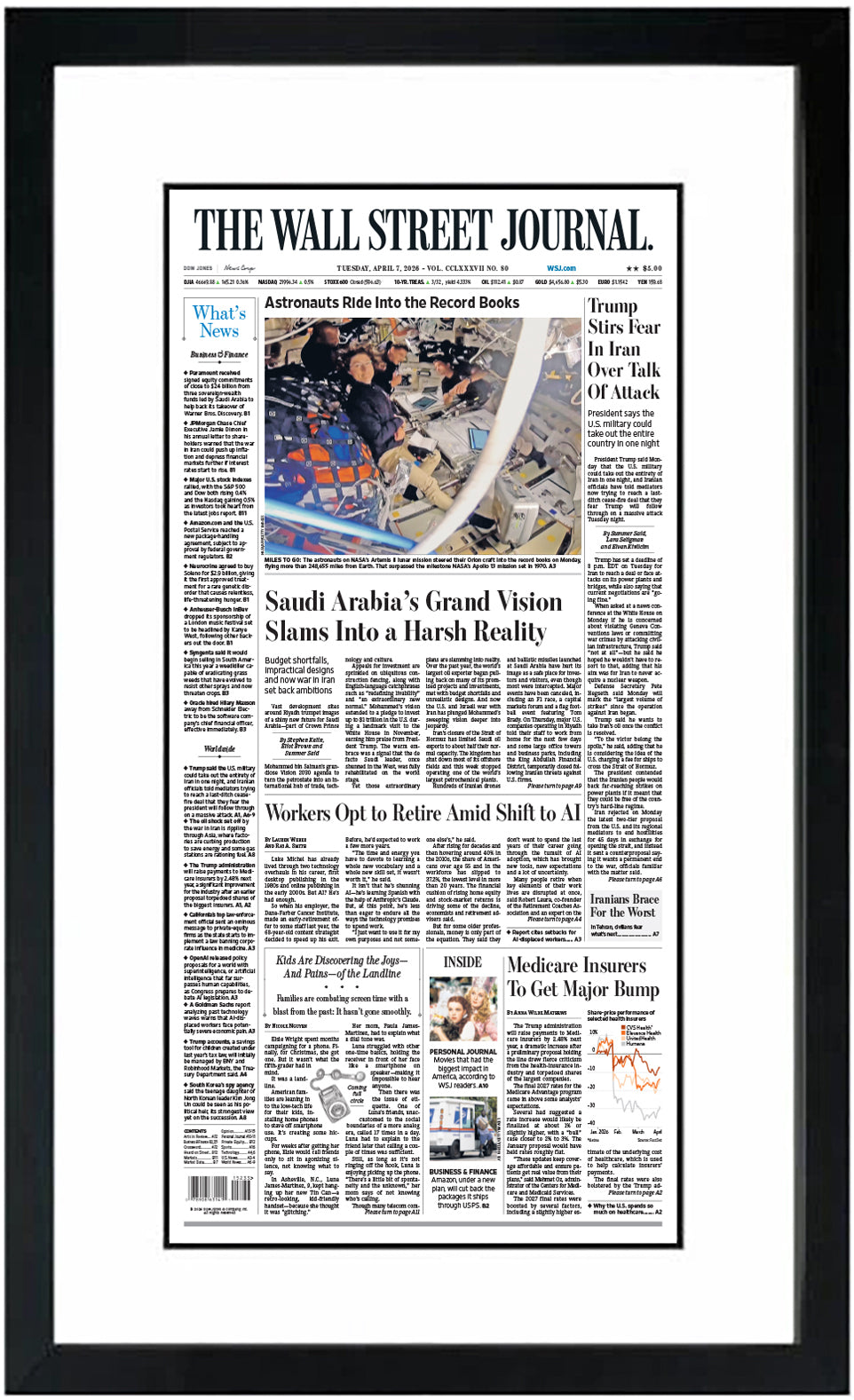 Astronauts Ride Into the Record Books | The Wall Street Journal, Framed Reprint, April 7, 2026