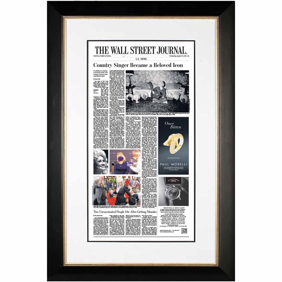 Country Singer Became a Beloved Icon | The Wall Street Journal, Framed Reprint, August 26, 2026