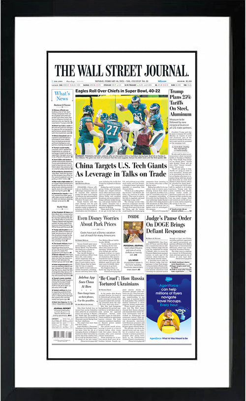 Eagles Roll Over Chiefs in Super Bowl, 40-22 | The Wall Street Journal, Framed Reprint, February 10, 2025