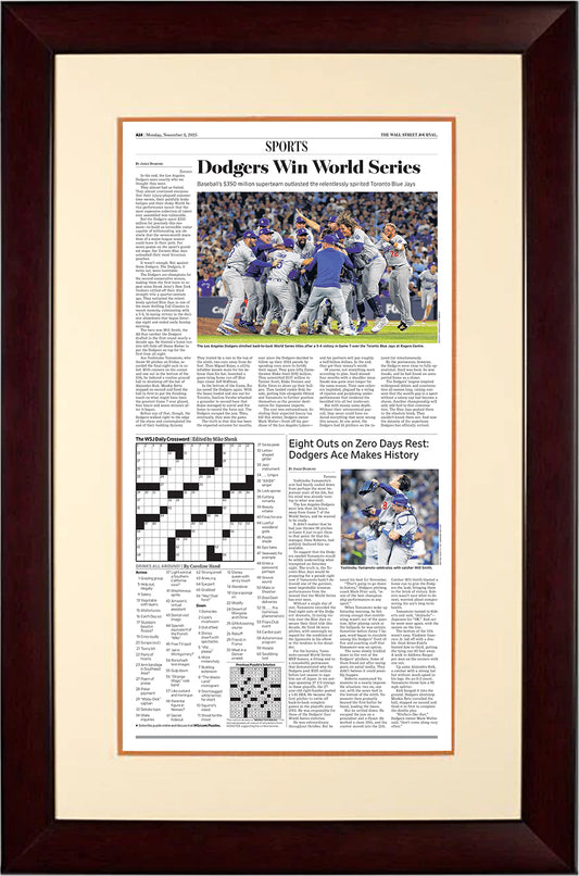 Dodgers Win World Series (Front Page - Sports Section) | The Wall Street Journal, Framed Reprint, November 3, 2025