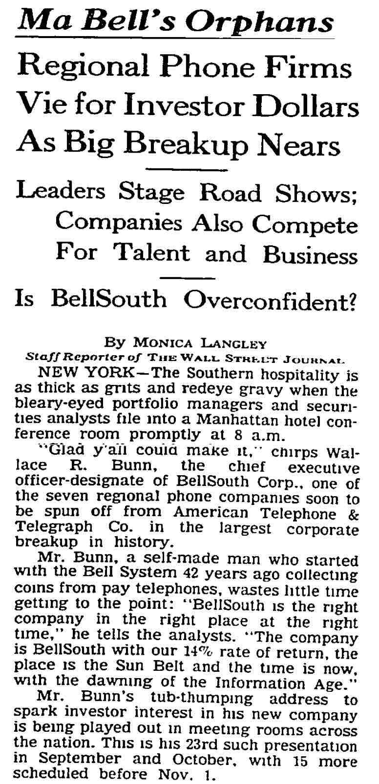 Ma Bell's Orphans | The Wall Street Journal, Framed Article Reprint, Oct. 19, 1983