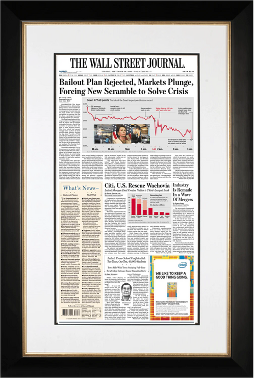 2008 Market Plunge | The Wall Street Journal Framed Reprint, September 30, 2008