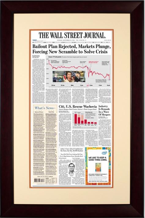 2008 Market Plunge | The Wall Street Journal Framed Reprint, September 30, 2008