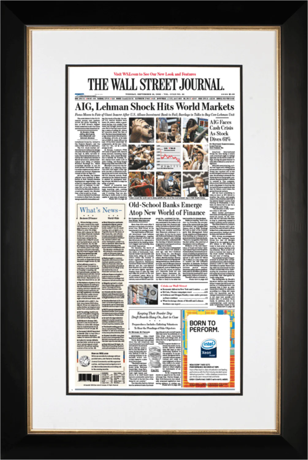 AIG Lehman Shock | The Wall Street Journal, Framed Reprint, September 16, 2008