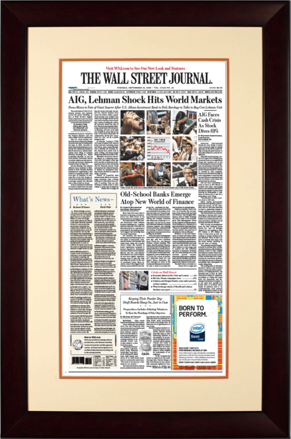AIG Lehman Shock | The Wall Street Journal, Framed Reprint, September 16, 2008