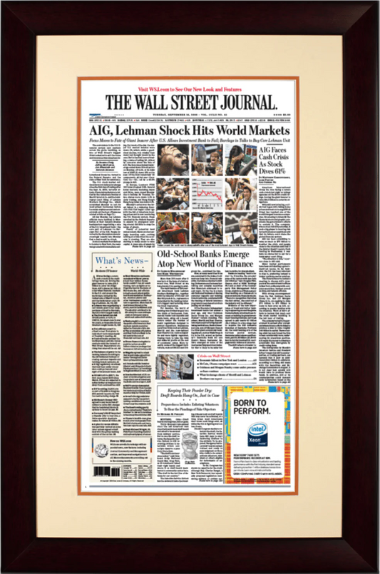 AIG Lehman Shock | The Wall Street Journal, Framed Reprint, September 16, 2008