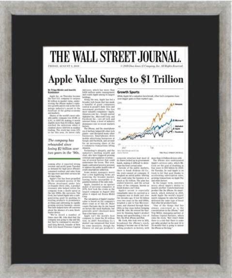 Apple $1 Trillion | The Wall Street Journal, Framed Article Reprint, Aug. 3, 2018