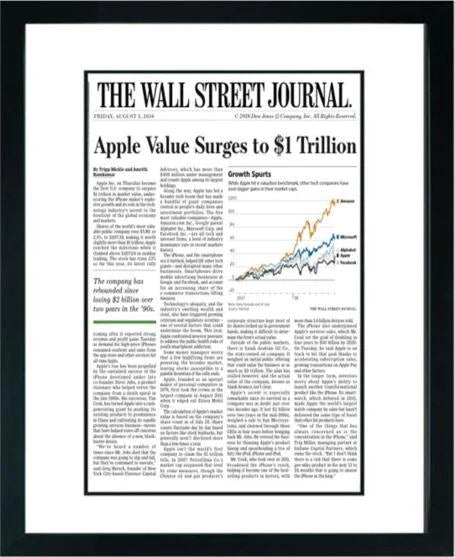 Apple $1 Trillion | The Wall Street Journal, Framed Article Reprint, Aug. 3, 2018