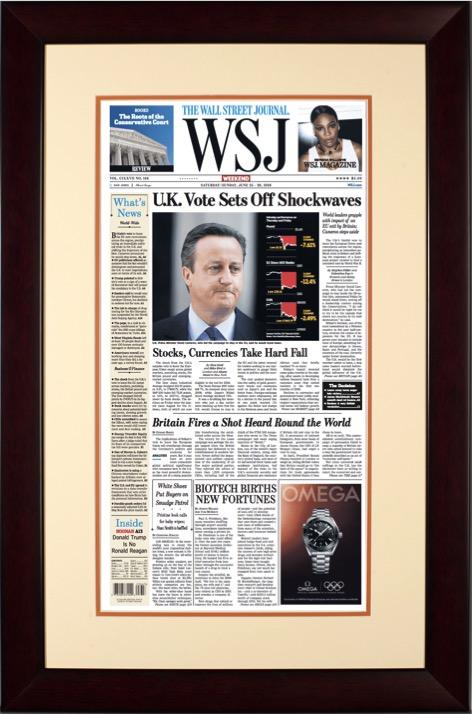 Brexit Vote Shockwaves | The Wall Street Journal, Framed Reprint, June 25, 2016