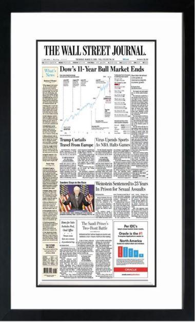 Bull Market Ends | The Wall Street Journal, Framed Reprint, March 12, 2020