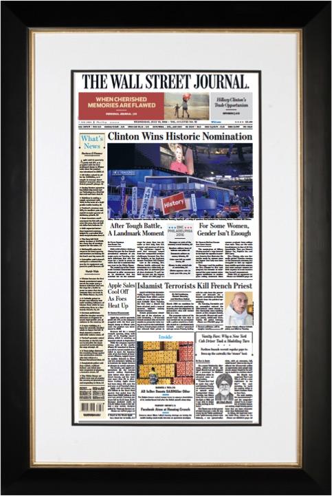 Clinton Wins Historic Nomination | The Wall Street Journal, Framed Reprint, July 27, 2016