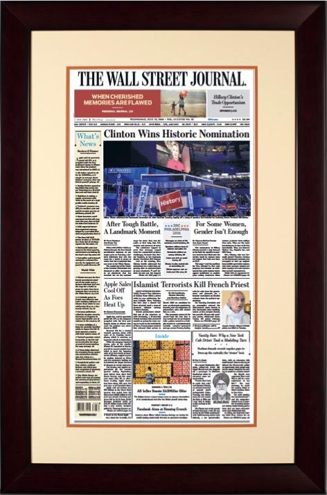 Clinton Wins Historic Nomination | The Wall Street Journal, Framed Reprint, July 27, 2016