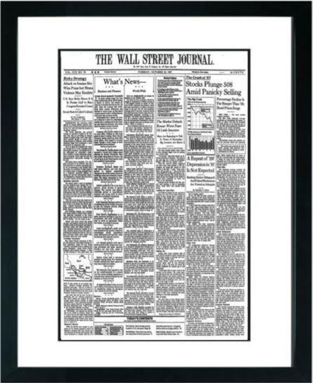 Black Monday Crash of 1987 | The Wall Street Journal Framed Reprint, October 20, 1987