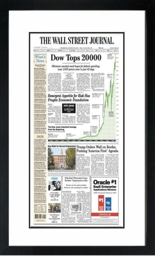 Dow Tops 20000 | Wall Street Journal Framed Reprint, Jan. 26, 2017