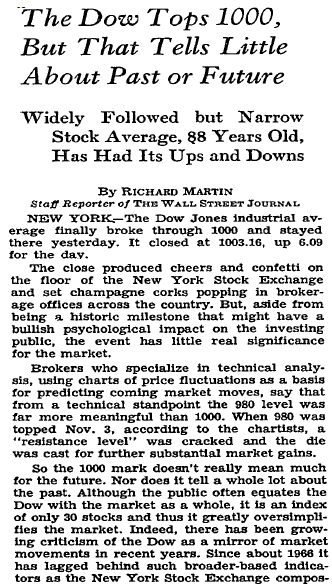 Dow 1000 | The Wall Street Journal, Framed Article Reprint, Nov. 15, 1972