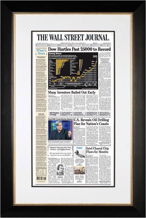 Dow Hurdles Past 25000 to Record | Wall Street Journal Framed Reprint, January 5, 2018