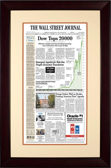 Dow Tops 20000 | Wall Street Journal Framed Reprint, Jan. 26, 2017