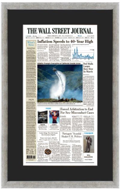 Inflation Speeds to 40-Year High | The Wall Street Journal, Framed Reprint, Feb. 11, 2022