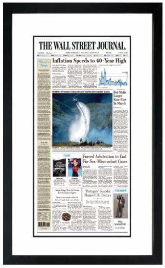 Inflation Speeds to 40-Year High | The Wall Street Journal, Framed Reprint, Feb. 11, 2022
