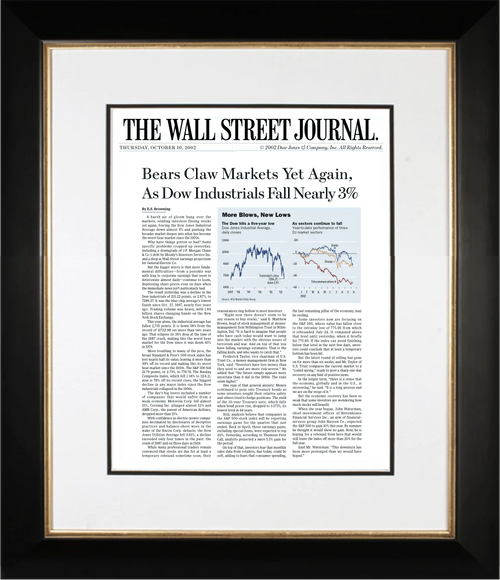 End of Dot-Com Bubble | The Wall Street Journal, Framed Article Reprint, Oct. 10, 2002